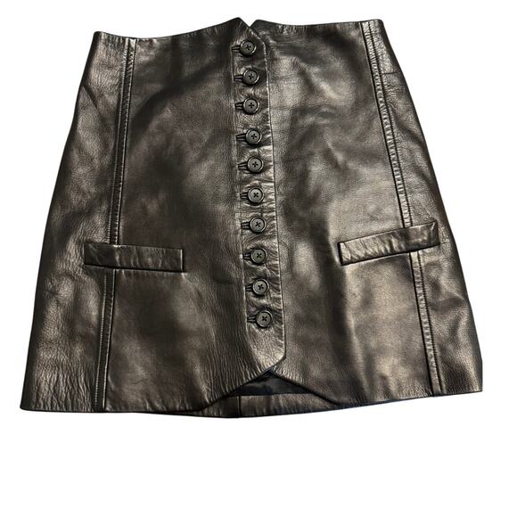 HELMUT LANG Black Leather Mini Skirt Button Front in Size 4 - Picture 3 of 9